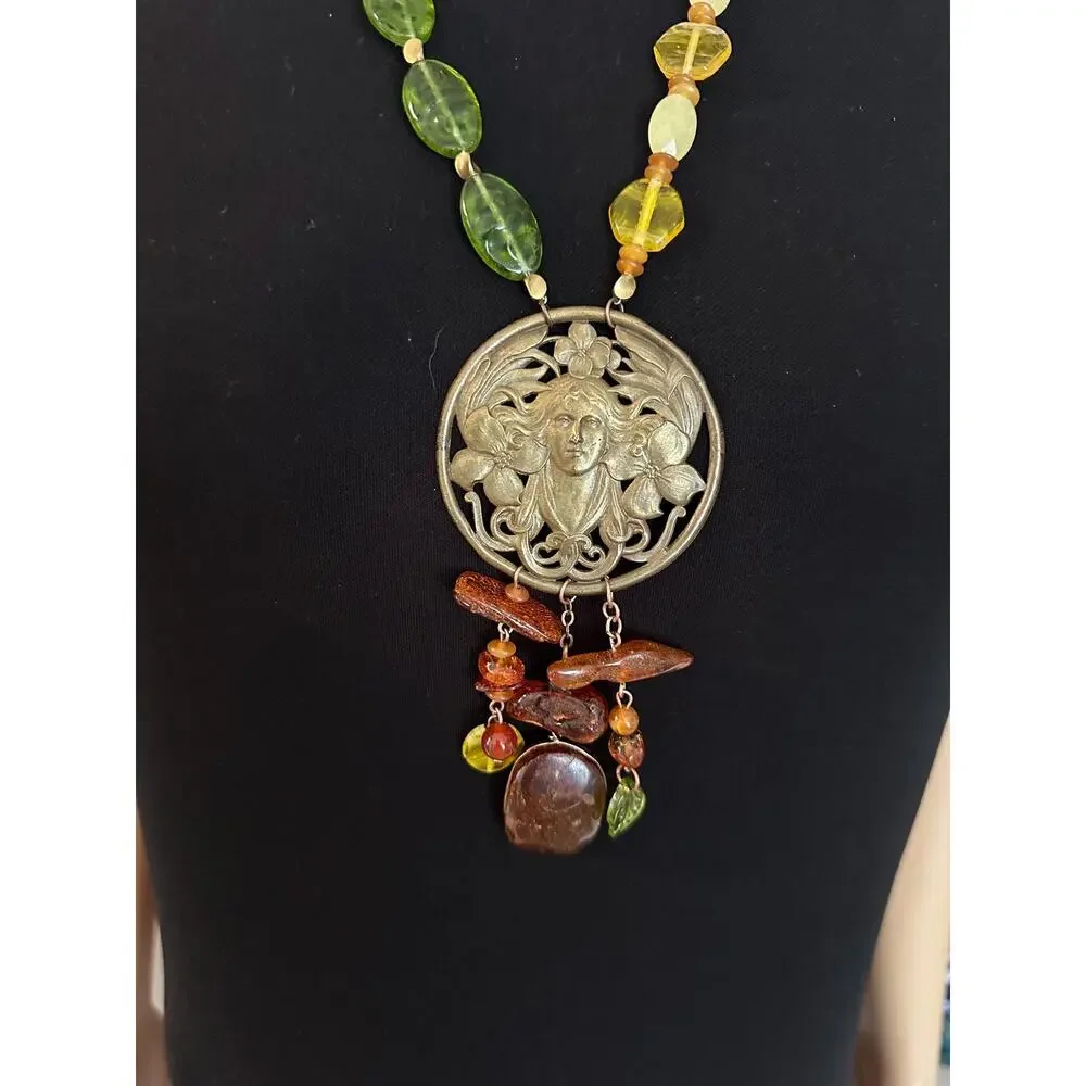 Art Nouveau Assemblage One of a Kind Statement necklace, Wearable Art by Raada